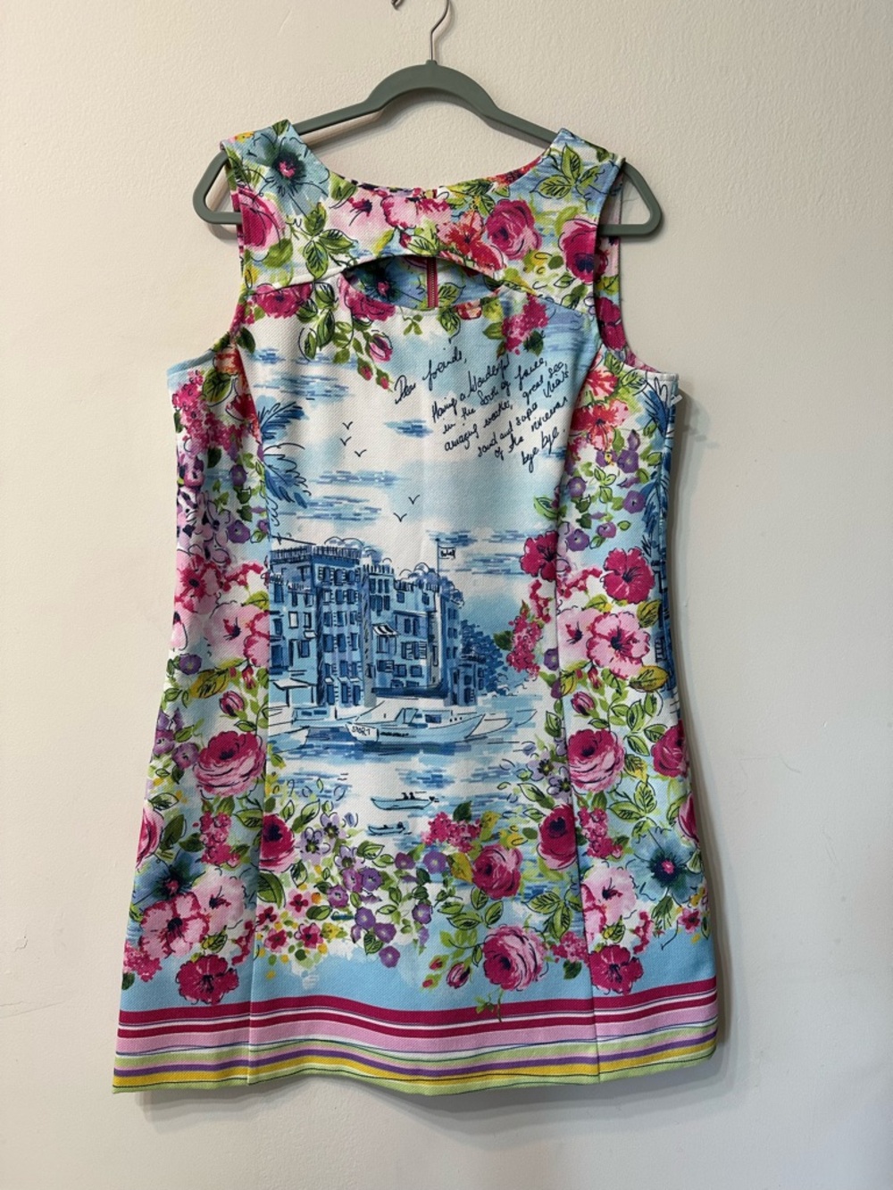 Gabby Skye Floral Art Print Sleeveless Shift Dress Multicolor Knee Length 14